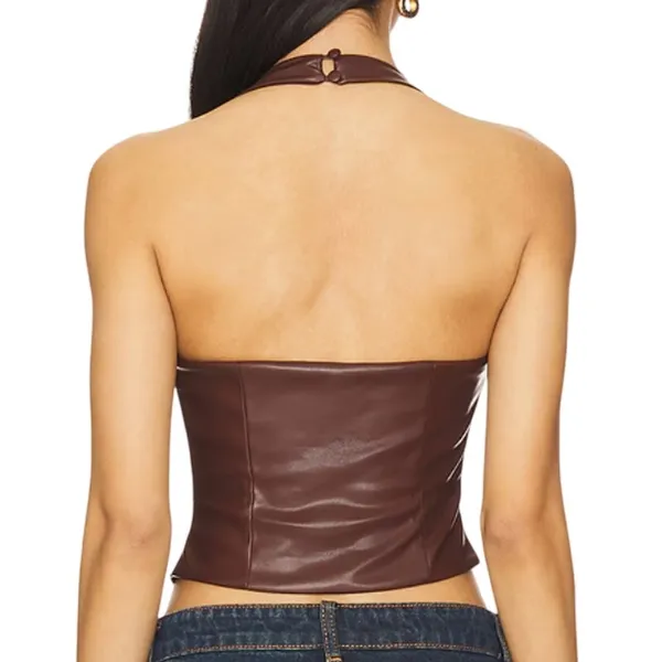 Superdown Kay Faux Leather Top in Brown, Size S - Image 2