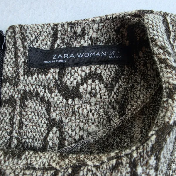 Zara Woman Grey Snakeskin Animal Print Short Sleeve Shift Mini‎ Dress Large - Image 3