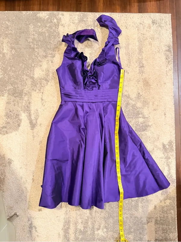 Angelina Faccenda Purple Ruffled Halter Fit & Flare Dress - Image 7
