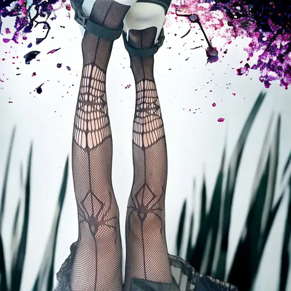 Black Spider Pattern Pantyhose, Gothic‎ Sexy Fishnet Pantyhose One Size - Image 11