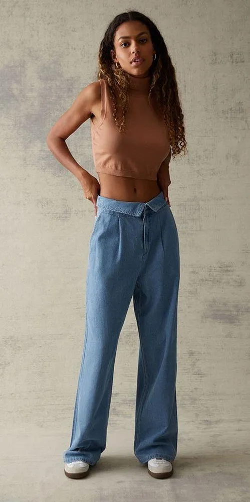 BNWT PacSun Light Blue Fold Over Jeans - Image 3
