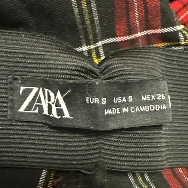 Zara Women's Red Plaid Checkered Zipper Front Skinny High Rise Legging Pants S - Image 5