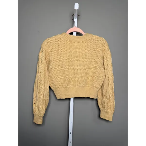 Urban Outfitters‎ Cropped Cable Knit Cardigan Balloon Sleeve S Cottagecore - Image 7