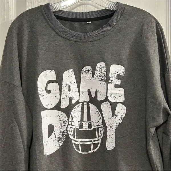 Game Day Football Sweatshirt Unisex L Gray Graphic Pullover‎ Crew Neck - Image 4