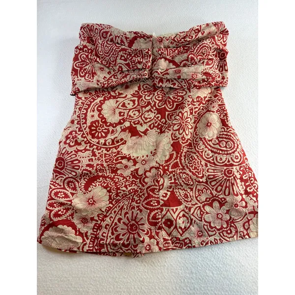 Anthropologie Blue Tassel Red Paisley Floral Strapless Tie Front Mini Dress L - Image 2