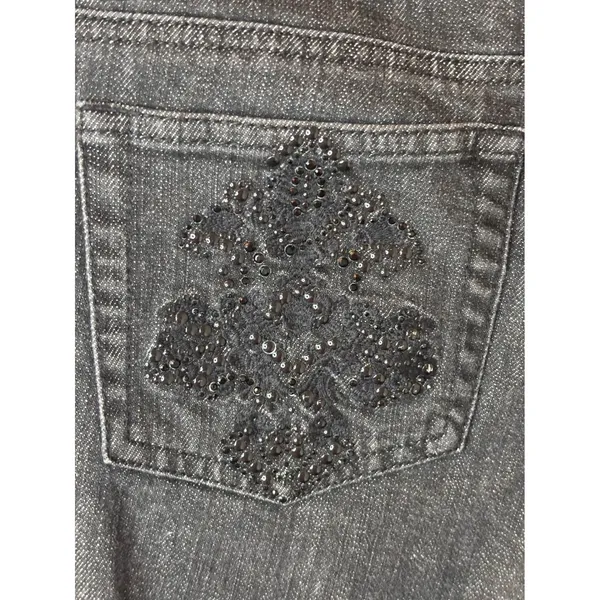 Michael Kors Black Sequin Fleur De‎ Lis Bootcut Jeans Womens 8P Petite - Image 3