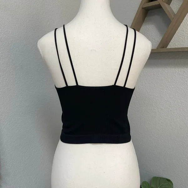 Colsie Black Ribbed Crop Tank Top Double Straps Grunge Alt Summer Spring - Image 4