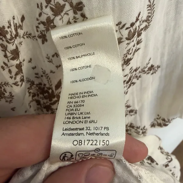 Free People Belezza Printed Babydoll Mini Dress Cream Scoop Neck Size Large - Image 6