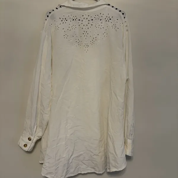 $168 FREE PEOPLE Vera Shirtdress M Eyelet Embroidered‎ Linen Blend Ivory White - Image 9