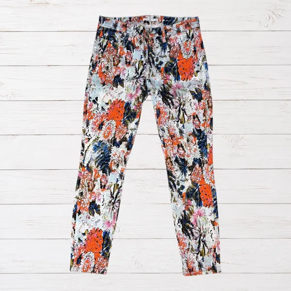 7 For All Mankind Indie Floral Skinny Jeans Statement Boho Orange Blue Size 30 - Image 3