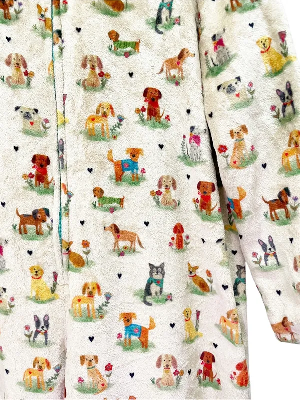 Natural Life Dog Park One Piece Pajamas Large Plush Fleece Dog Print Jumpsuit - Image 9