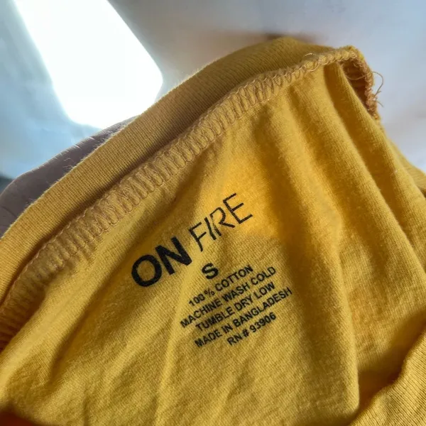 On Fire Mustard Yellow Crop Top Womens Small Side Racing Stripes Retro Crew Neck - Image 4