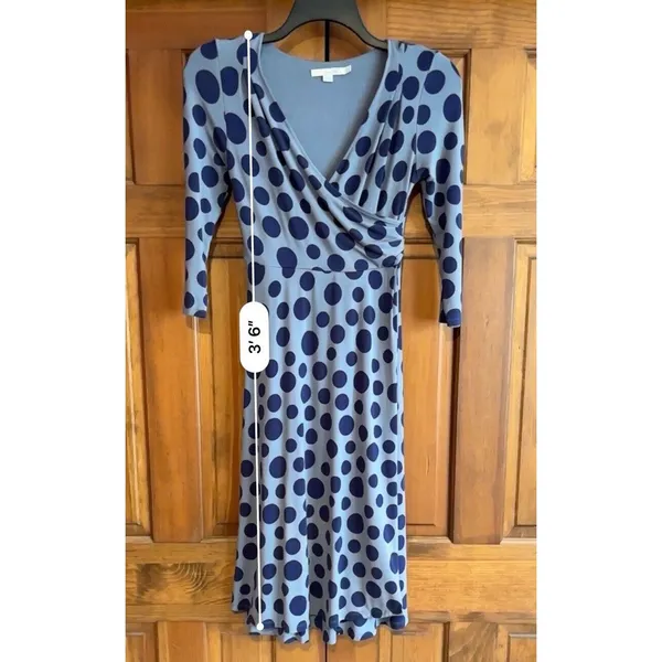 Boden Dress Women's Size 4 Long US, 8L UK Blue Polka Dot V Neck 3/4 Sleeves Work - Image 6