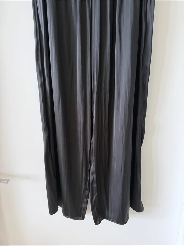 Pookie & Sebastian Black Wide-Leg Drawstring Satin Pants - Image 3