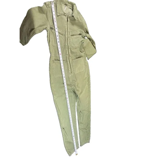Free People M Army Green Utility Jumpsuit Boiler Suit Coverall Zip Front - Image 9