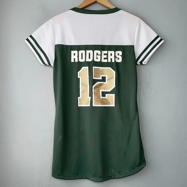 NFL Womens Size Medium Green Bay Packers Aaron Rodgers Gold Glitter Lace Up Top - Image 4