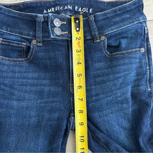 American Eagle Mid Rise Next Level Stretch Double Button Dark Wash Denim Flare 2 - Image 9