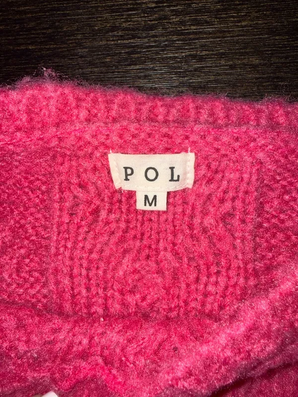 POL Hot Pink Cable Knit Puff Sleeve Sweater - Image 2