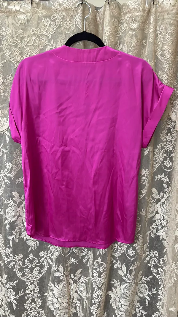 Staccato Magenta Satin V-Neck Top - Image 2