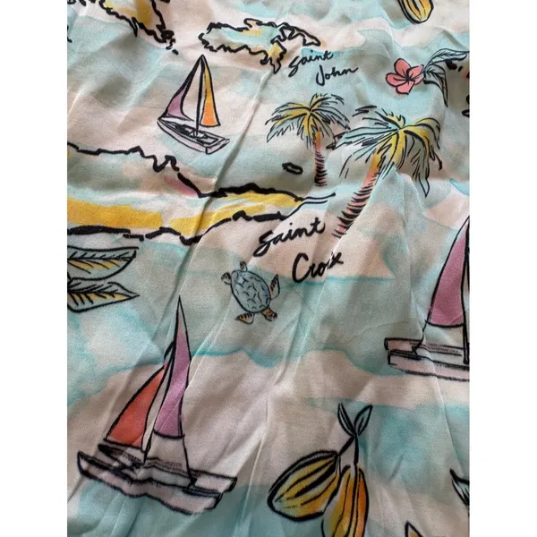 Tribe Kelley‎ USA Womens Tropical Island Map Rayon Zip Up Jacket Blue Medium M - Image 2