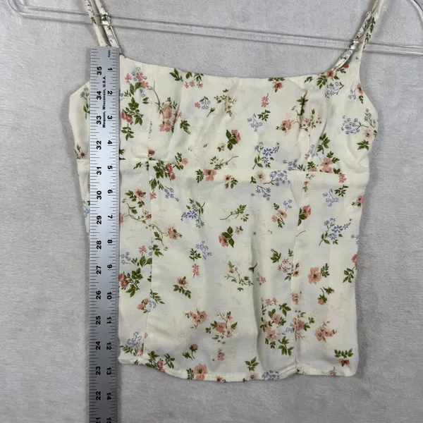 Reformation Floral Smocked Back Cami Top Cream Pink Blue Size 0 RN143248 - Image 5
