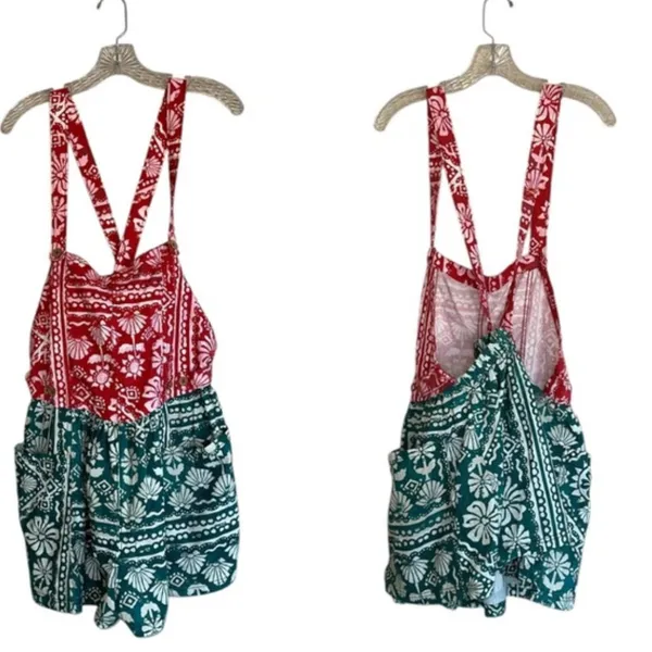 NEW Free People Women's Red Palm Bay Printed Shortalls Medium - Image 6