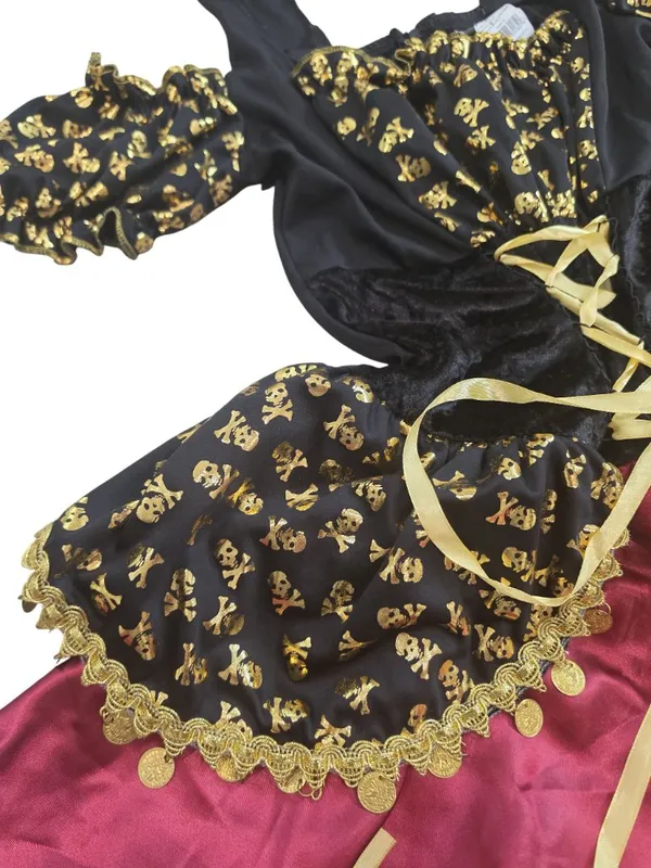Walmart Womens Medium Pirate Costume With Gold Skull Details & Burgundy Skirt Gasparilla - Image 5