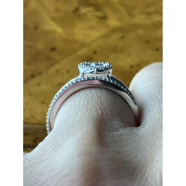 Natural White Diamond Sterling Silver Heart Ring Set Size 7.75 - Image 2