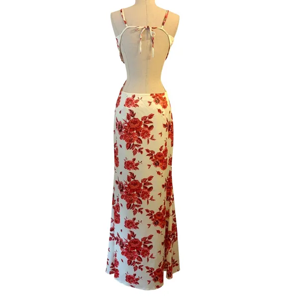 Peppermayo Rosie Satin Maxi Dress 6 Rosa Floria Floral Cutout Backless‎ - Image 4