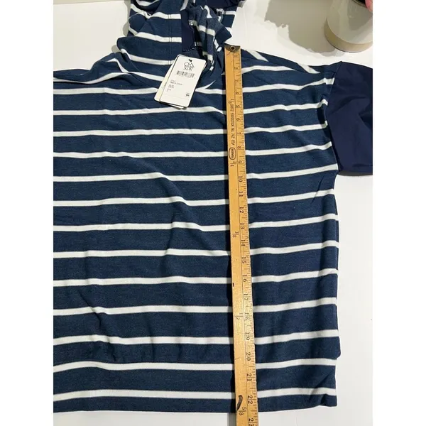 NWT Chaser Navy‎ Stripe Mixed Media Hooded Sweatshirt Small - Image 9