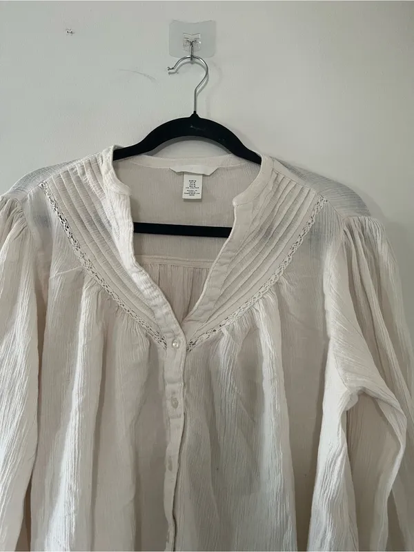 H&M Cream Cotton Linen Crochet Lace Peasant Top Medium Cottagecore Poet Prairie - Image 3
