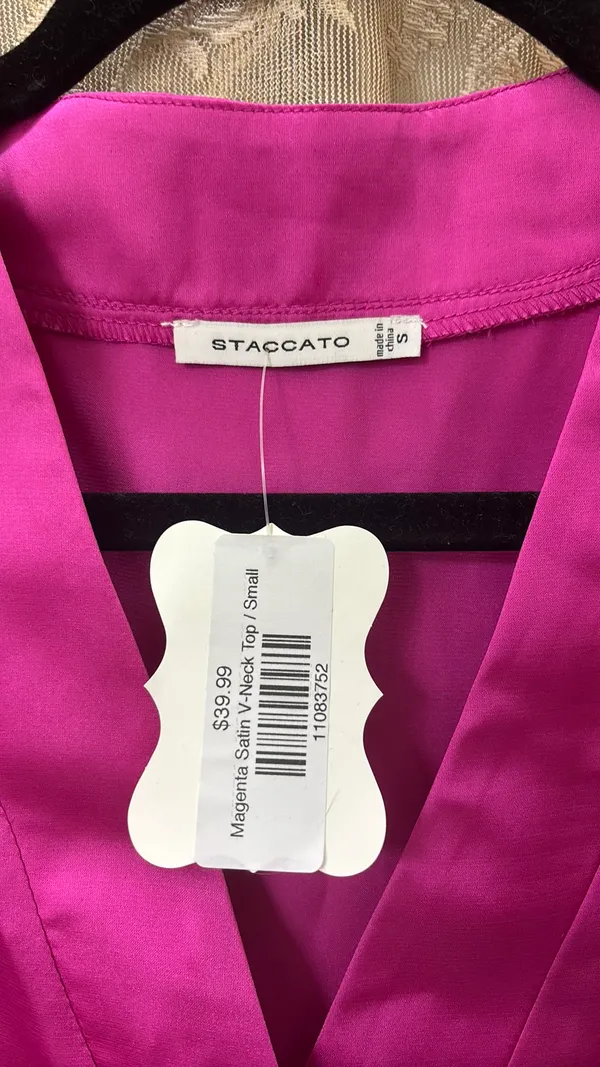 Staccato Magenta Satin V-Neck Top - Image 3