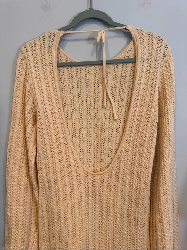 VICI Collection Open Back Pointelle Mini Sweater Dress Cream XL - Image 5
