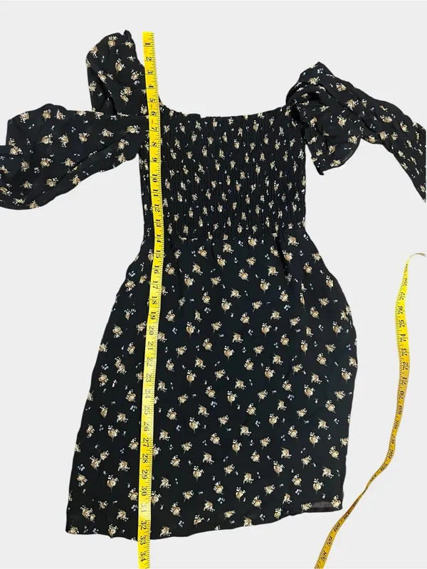 Maje Rithik Black Camel Floral Smocked Mini Dress Size 36 US 4 Small - Image 11