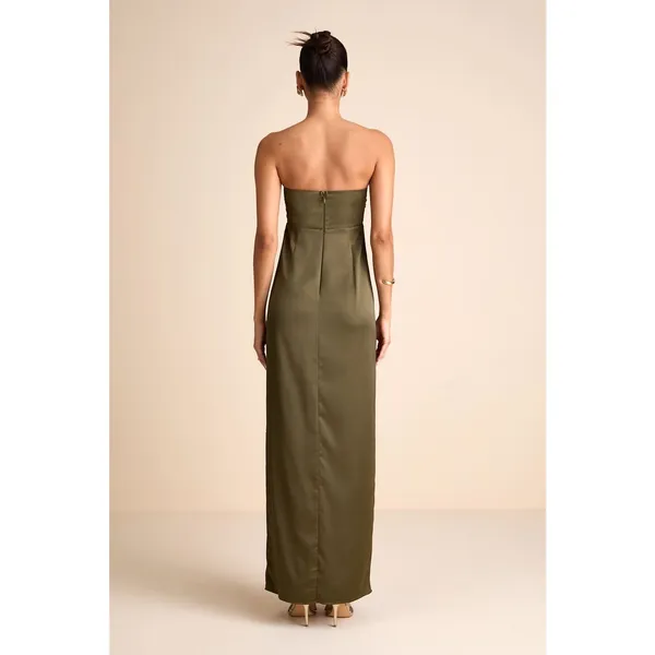 NWT Lulus Memorable Entrance Olive Green Strapless Satin Maxi Dress Holiday 1X - Image 3