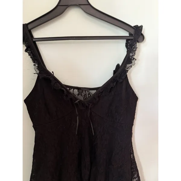 Vtg Layered Lace Tank Top Size M Black Lace Babydoll USA Y2K Grunge Coquette - Image 3