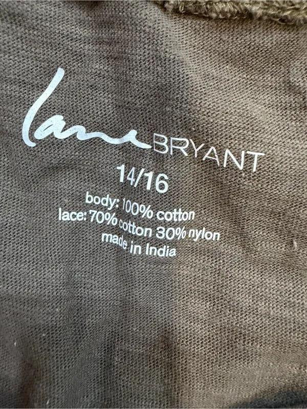 Lane Bryant Olive Lace-Yoke Henley Top - Image 3