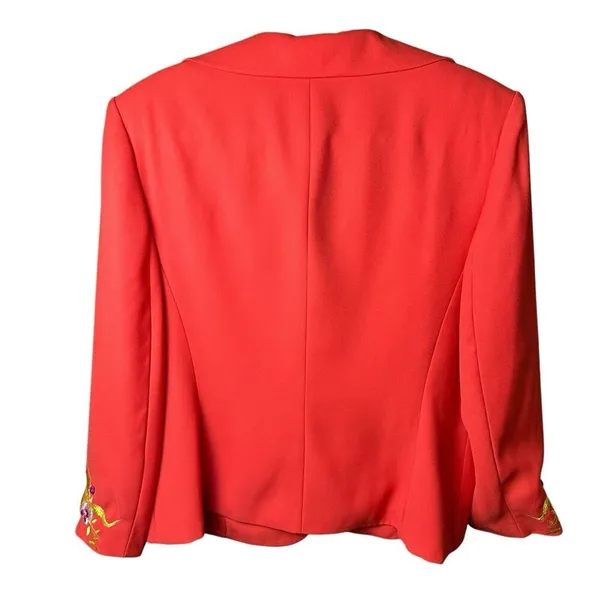 John Meyer Norwich‎ Orange Floral Embroidered Blazer 14 | Statement Art to Wear - Image 2