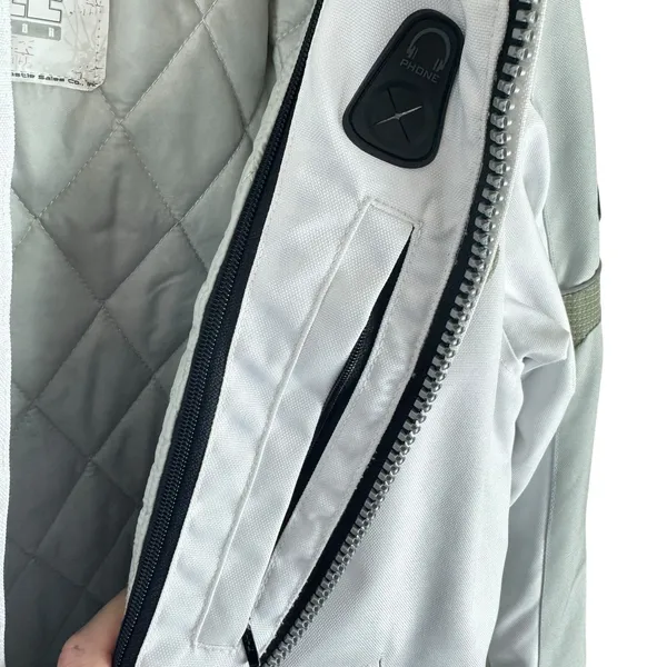 Castle Streetwear White Gray Full Zip‎ Lined Mock Neck Motorcycle Jacket Size 10 - Image 9
