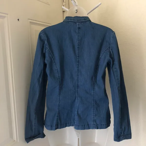 2000s Fitted Navy Blue Jean denim blazer jacket with front pockets office siren core Measurements in pics, excellent condition #grunge #preppy #minimalist - Image 2