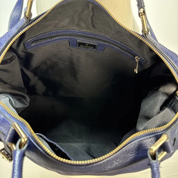 Ora Delphine Adele Satchel Bag Crossbody‎ Purse Royal Blue Pebbled Leather - Image 9
