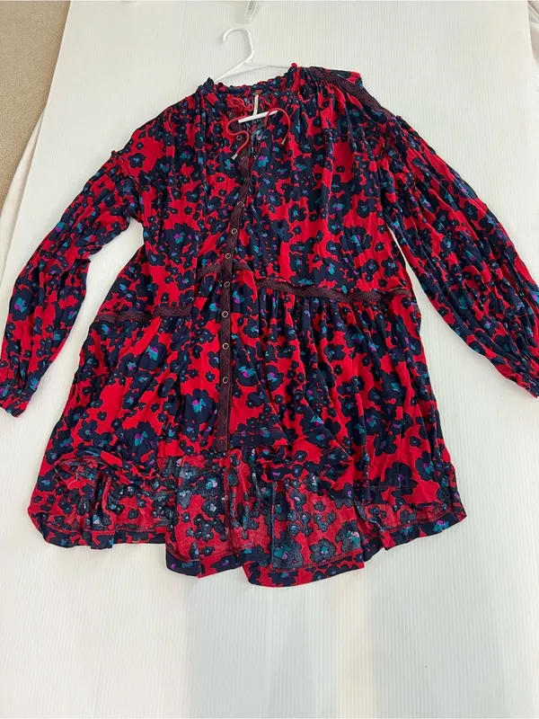 Free People Love Letter Tunic Top Mini Dress Red retail $128.00 - Image 8