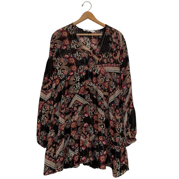 Zara Floral Paisley Print Long Sleeve‎ V Neck Mini Dress - Image 3