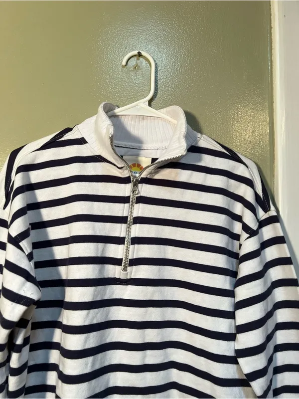 C&C California Women's Size Small Half Zip Sweatshirt White Navy‎ Stripes Cotton - Image 3