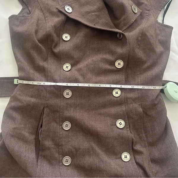 Calvin Klein Sleeveless Trench Dress – Brown Belted Double Breasted A-Line - Image 9