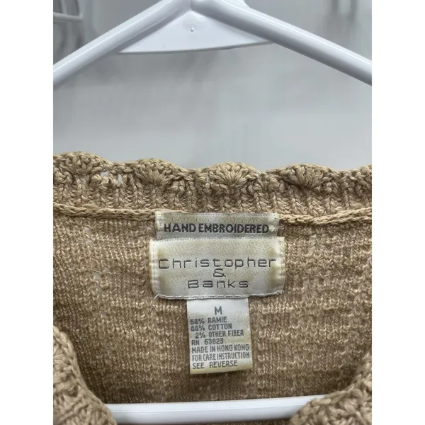 Womens vintage-hand-embroidered beige sweater floral &‎ geometric M flaws - Image 4
