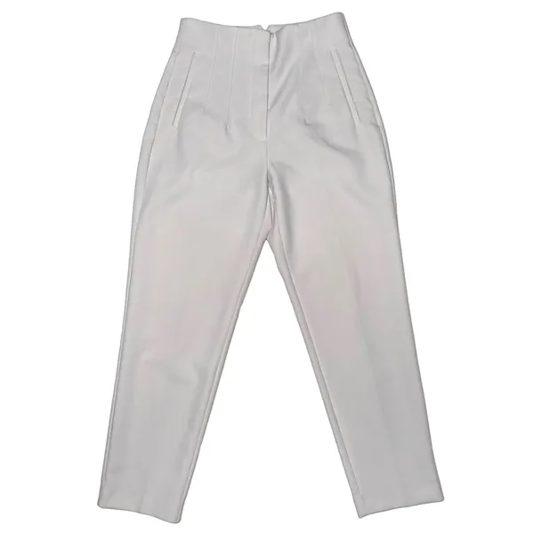 Zara Medium High Waisted Pleated Straight Leg Pants Cream Minimalist Cropped - Image 9