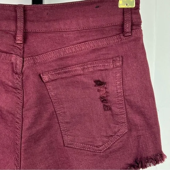 Angel Kiss Juniors Cut Off Shorts Size 1 Burgundy Distressed Edgy Y2K Mid Rise - Image 5