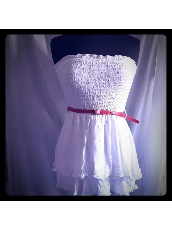 Pleated Tube Top Ruffled Hem Romper - Image 2