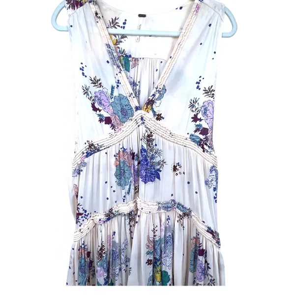 FREE PEOPLE | M | Floral Tiered Tunic Top Mini Dress Ruffle Sleeveless Tank - Image 7
